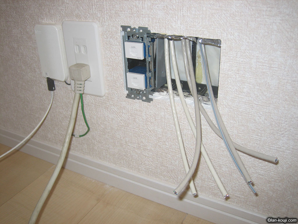 LANケーブル5本と電話線1本を通す